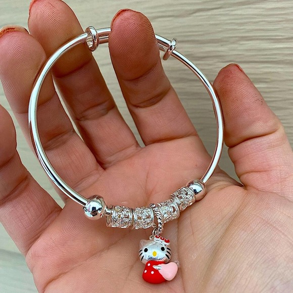 Hello Kitty Sterling Silver Bangle Bracelet - Picture 3 of 8